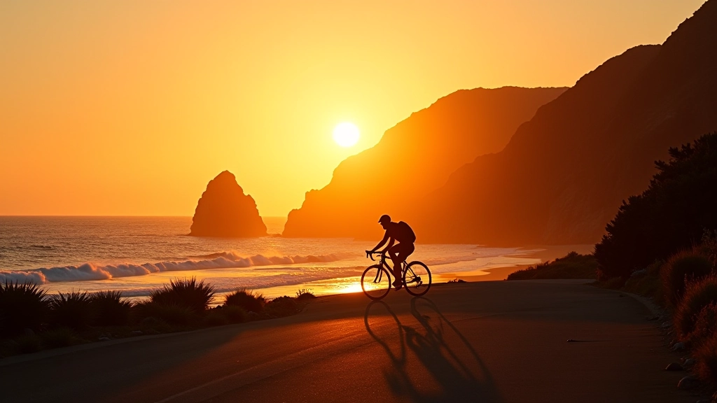 Atardecer espectacular en Crash Boat con ciclista mirando el océano desde los acantilados